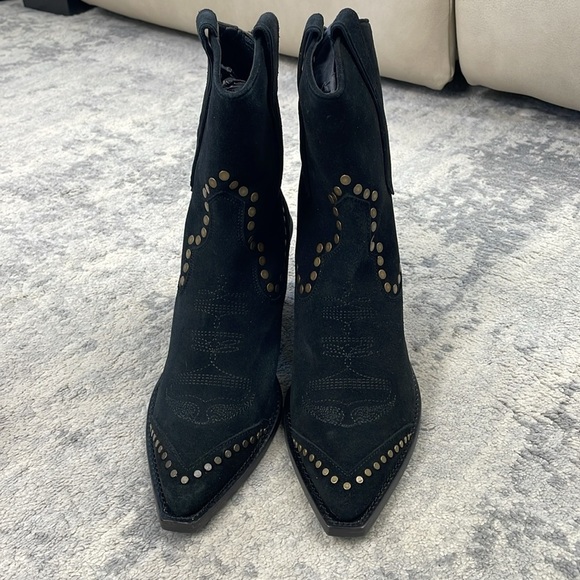 NIB Zadig & Voltaire Cara High Suede Studded Western Cowboy Boots Black Sz 41 - Picture 7 of 16